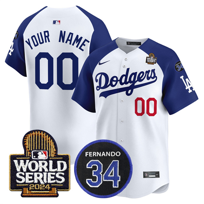 Men's White/Royal Los Angeles Dodgers ACTIVE PLAYER Custom 2024 World Series With Fernando Memorial Patch Limited Stitched Baseball Jersey